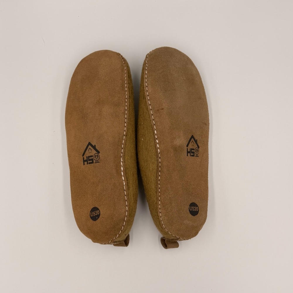 Felted Wool Leather Bottom Olive Green Bohemian Hippie Cozy Backless Slipper 10 - Picture 6 of 6